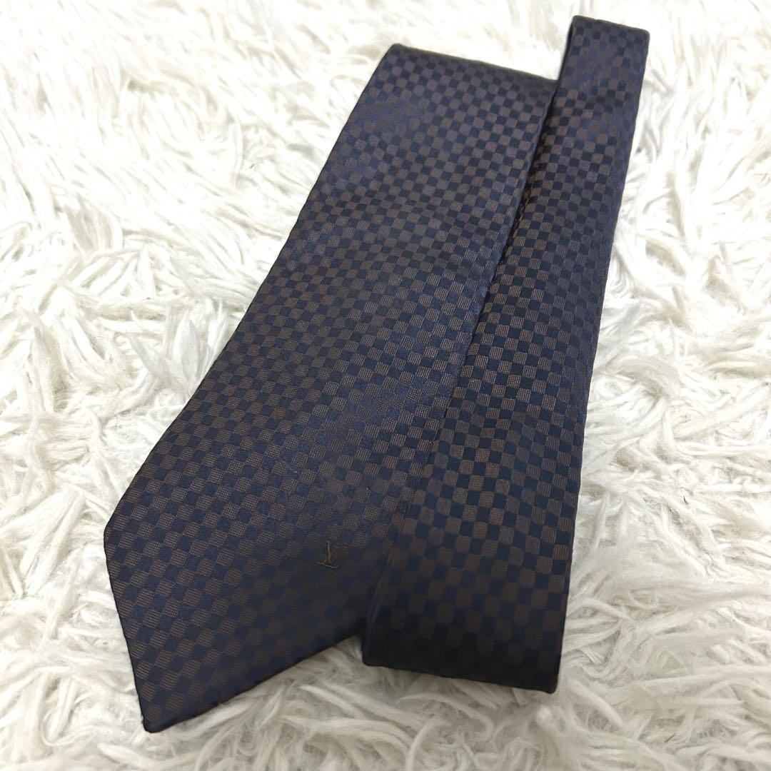 希少　LOUIS VUITTON ネクタイ　ダミエ　LV ネイビー　ブラウン