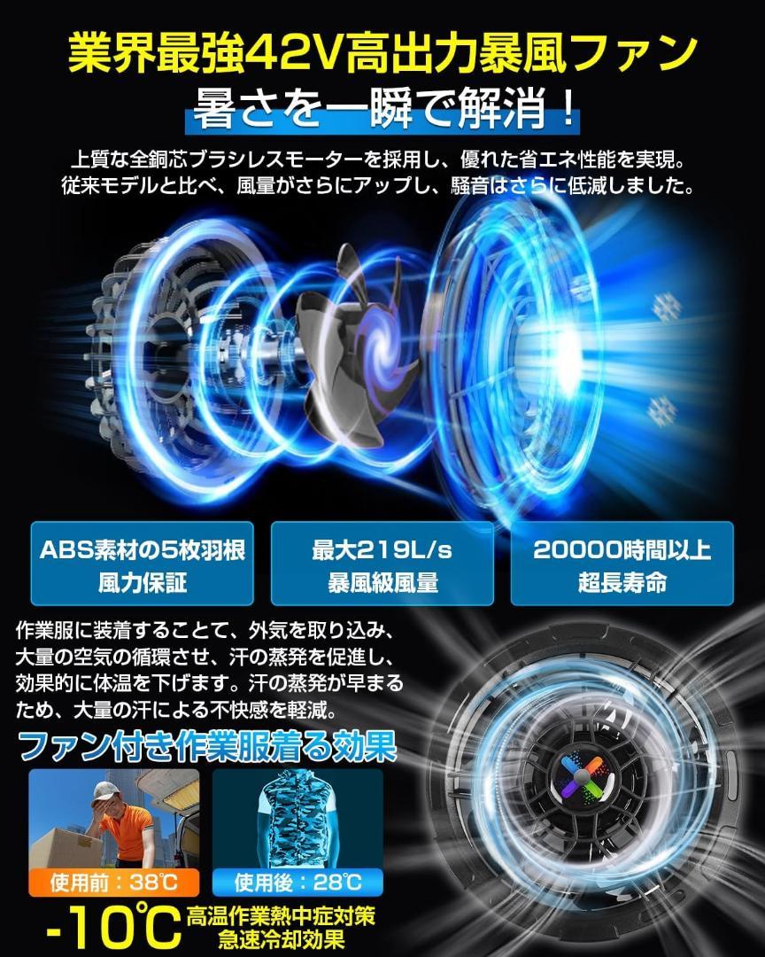 【42V超高出力 2025超強風】空調服用 ファンバッテリーセット/風量調節 /
