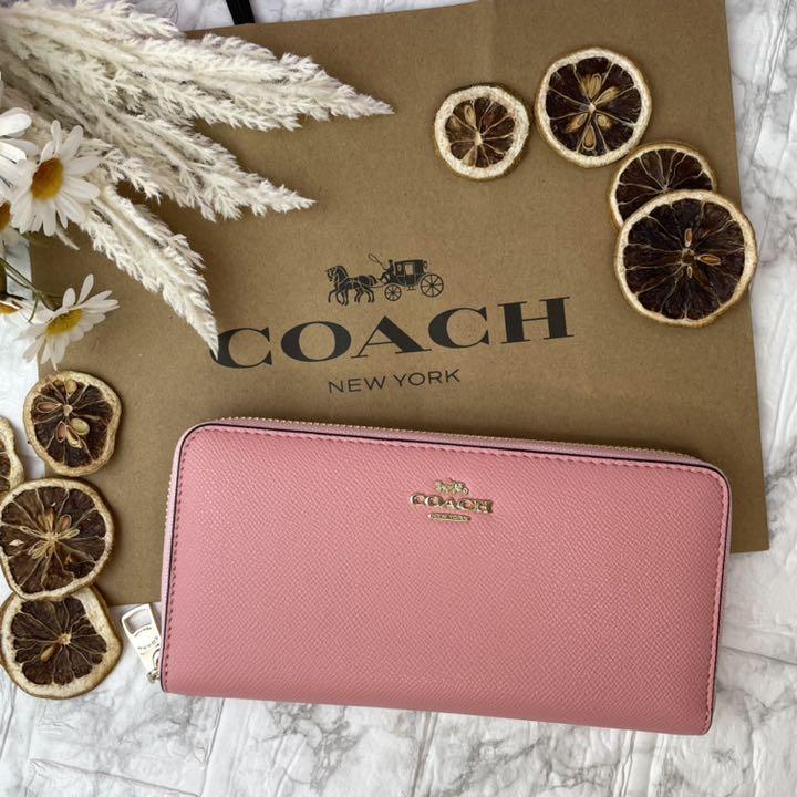 レッド系【楽ギフ_包装】 COACH☆コーチ 長財布 シンプル 薄ピンク 長