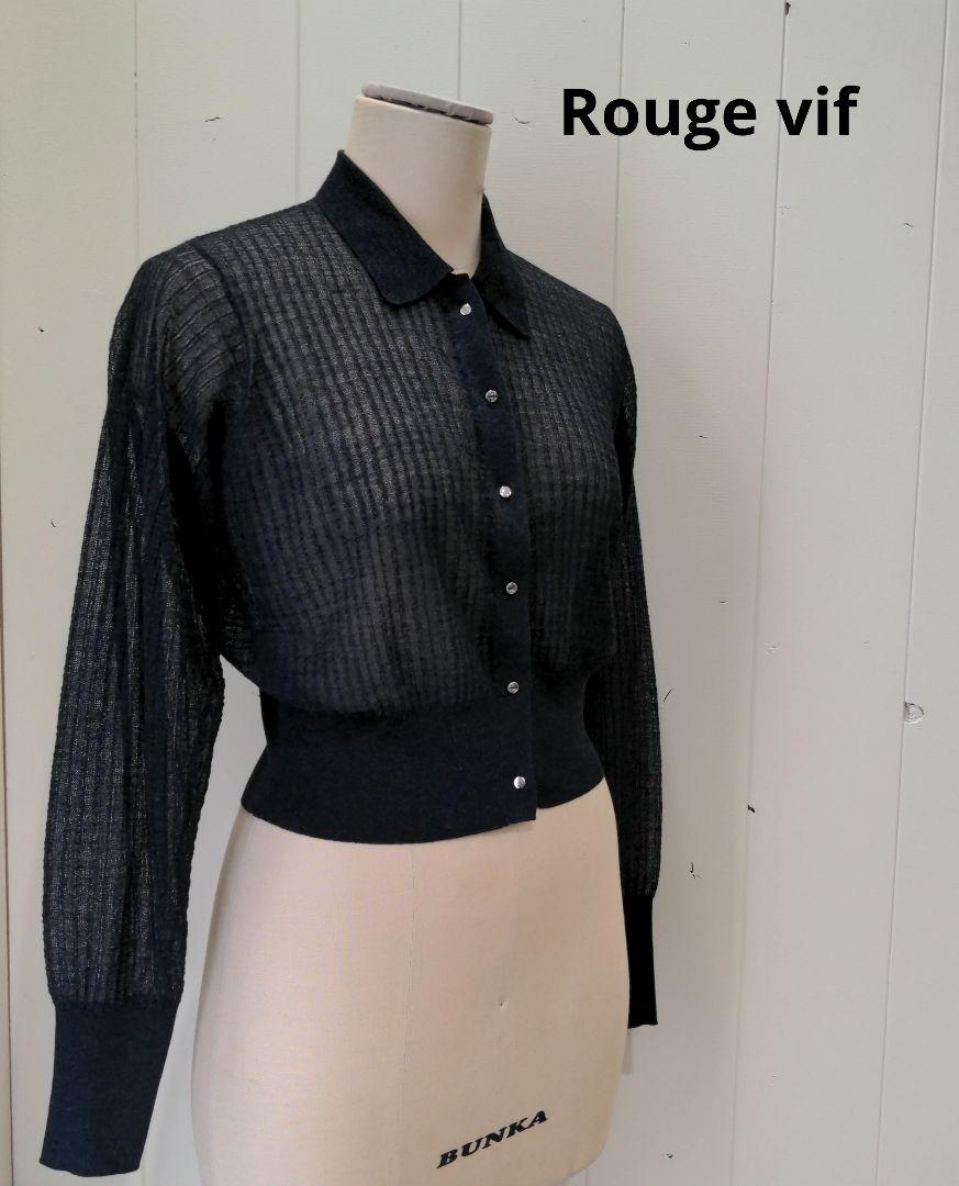Rouge vif ルージュヴィフ シアー格子リブニットカーディガン ブラック
