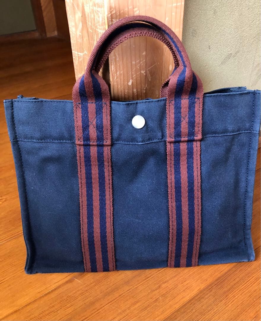 新しく着き HERMES エルメス フールトゥ トートバッグ ネイビー トート
