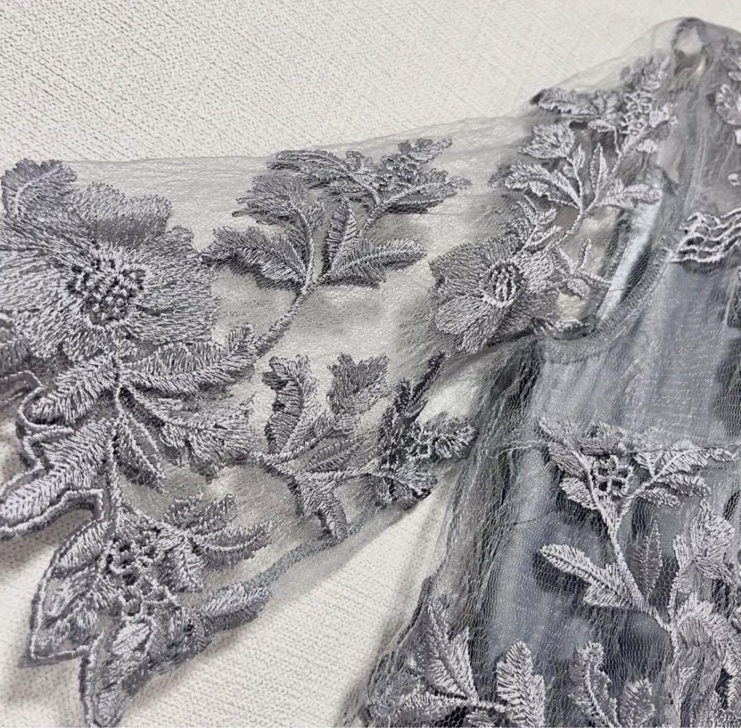 【新品】結婚式 お呼ばれ 成人式 ドレス  刺繍 切り替え フレアレース M