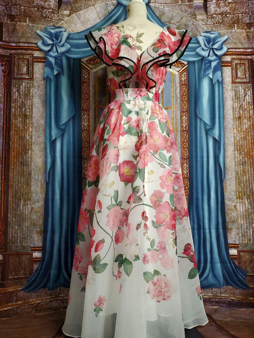 訳あり L【新品インポートセレクト】ラッフルフリル襟オーガンジー花の スーツ・フォーマル・ドレス