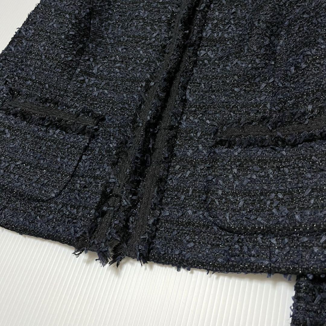ANAYI　アナイ　ツイード　ノーカラー　ジャケット　現行　ネイビー　紺 ANAYI ジャケット ノーカラージャケット ミックスツイードノー