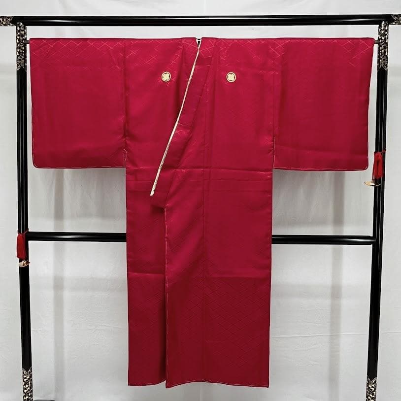 男物 着物 成人式 新郎 4点セット(着物+羽織+長襦袢+羽織紐) ポリ