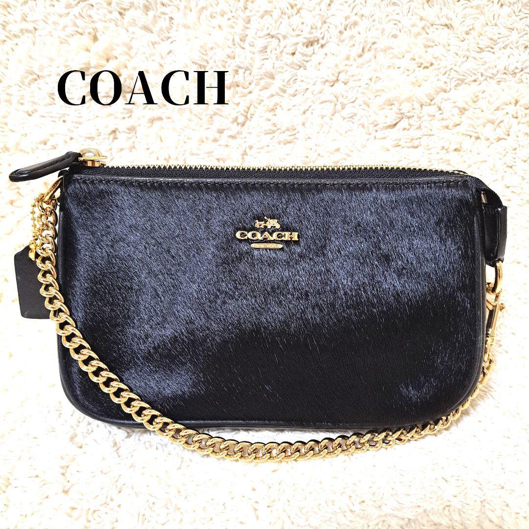 【極美品】COACHチェーンミニバック　ハンドバッグ　ハラコレザー　ゴールド金具