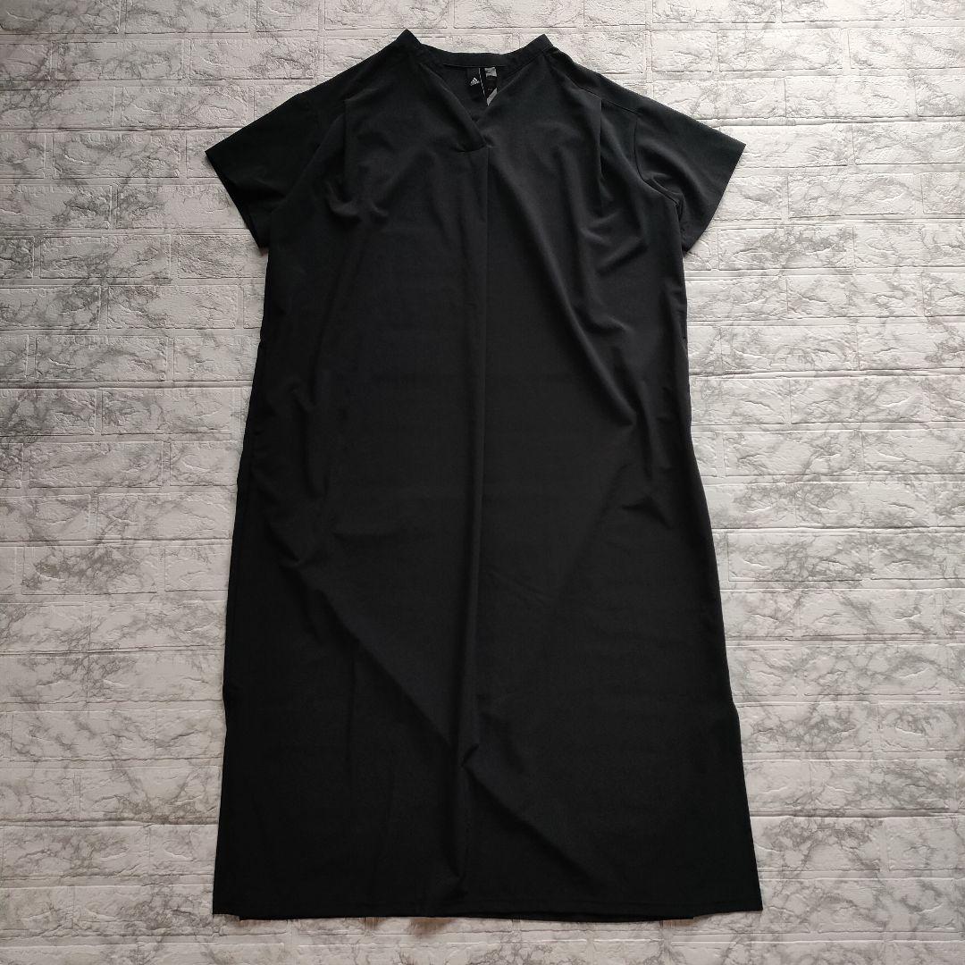 adidas PAKAIAN マキシ丈ワンピース サイドスリット 半袖 黒 L