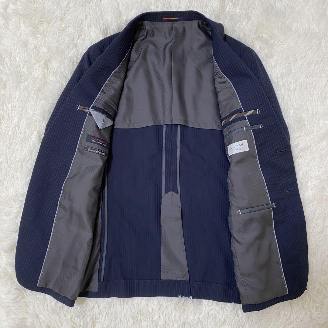 美品】ORIHICA スーツ シャイニーストレッチ ネイビー 背抜き Y6