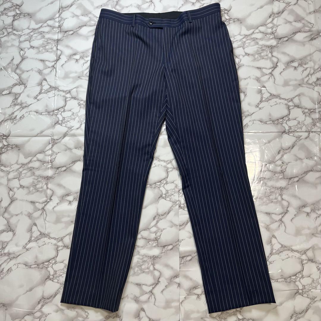 【美品 希少3ピース】スーツセレクト セットアップ ネイビー ストライプ XL