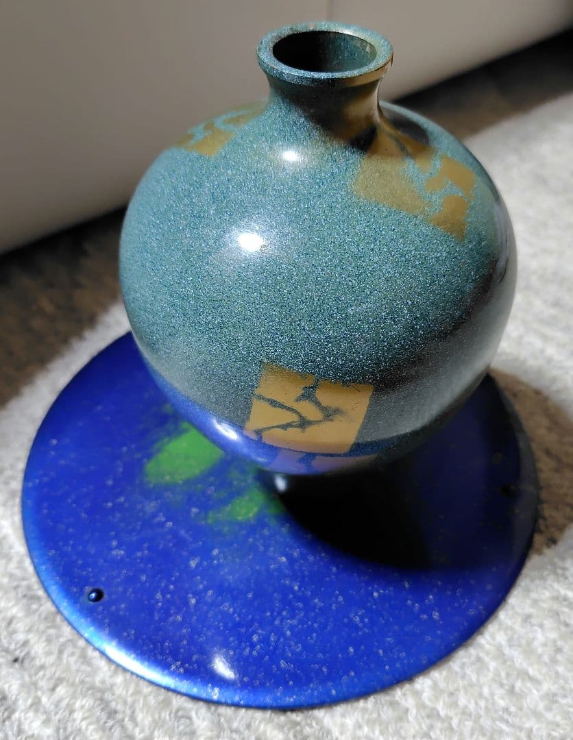 半月／花器／高岡銅器／工芸品／鎖付き 花瓶 螺鈿 (らでん）桜 高岡銅器 螺鈿細工 銅製花瓶 縁起物