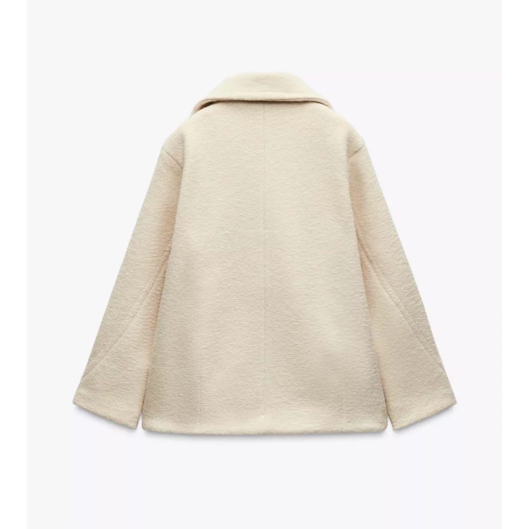 特価商品  ZARA Mサイズ セミロング丈ブークレコート エクリュ色 ジャケット・アウター