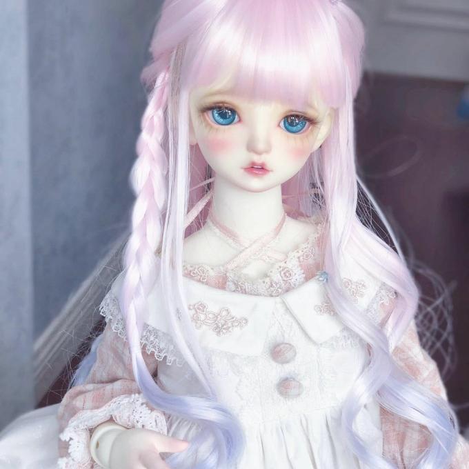 ドールウィッグ 8～9インチ ピンク ロングヘア カール SD BJD グラデ