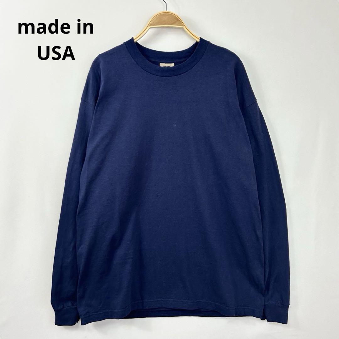 90s USA製 無地 長袖 Tシャツ ロング Tシャツ ロンT ネイビーS39 90s USA製 無地 長袖 Tシャツ ロング Tシャツ ロンT ネイビーS39