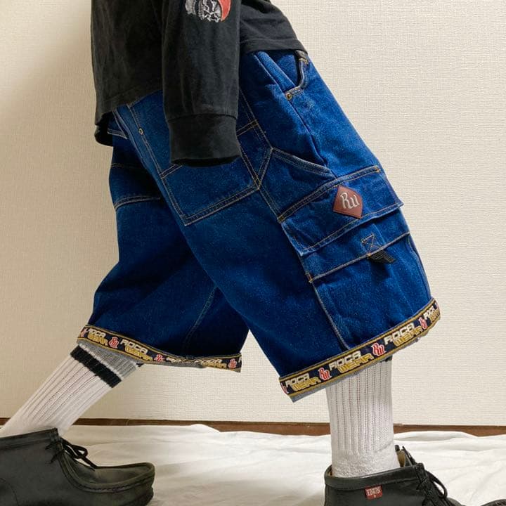 ロカウェア ワイド デニム ハーフ ペインター カーゴ バギーパンツ