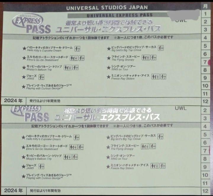即日発送！翌日到着！シング・オン・ツアー可！USJ エクスプレスパス ２枚セット