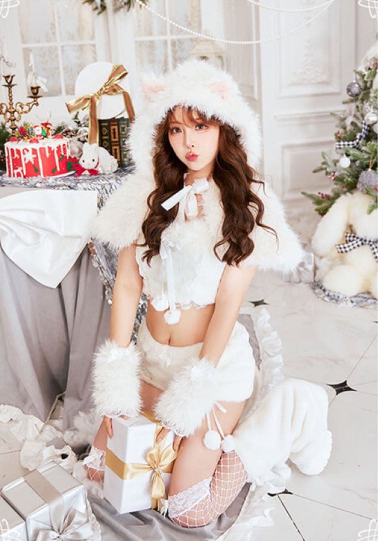 マリームーン 白猫 ふわふわメレンゲリボンキャットサンタ ハロウィン コスプレ