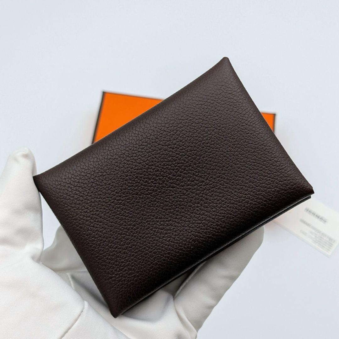 美品 エルメス カルヴィ デュオ ヴァッシュ K刻印 ダークブラウン 箱 カード