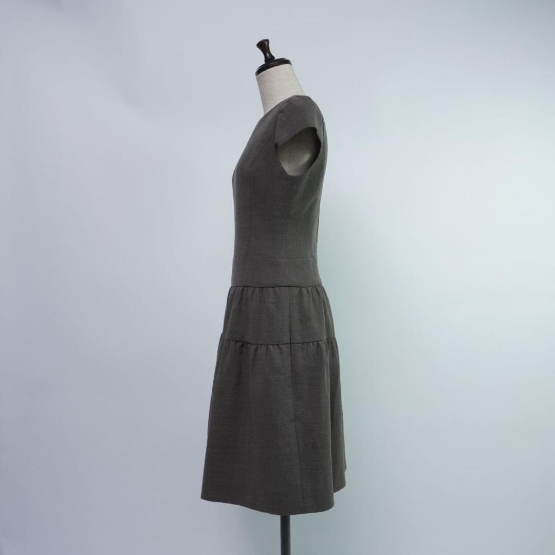 美品 FOXEY ウール混 フレアワンピース バックジップ グレー