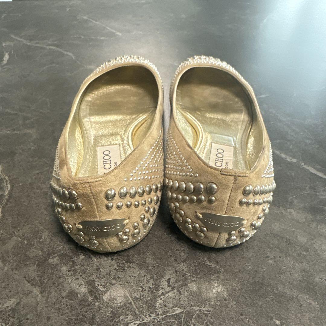 お値下げ中　JIMMY CHOO スタッズ付きフラットシューズ 38 ベージュ
