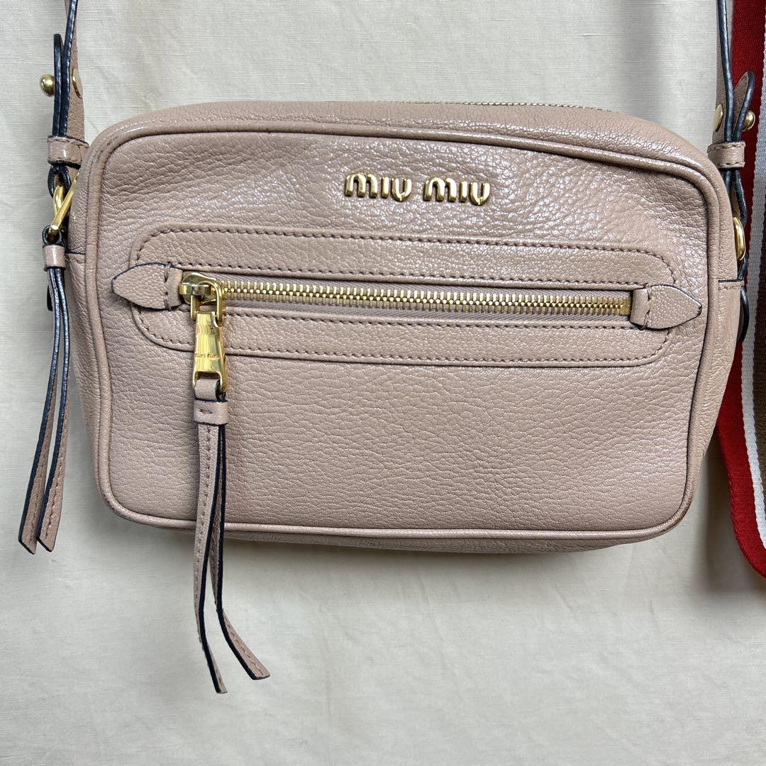 miu miu レザー ショルダーバッグ 替紐付き ピンク ベージュ miu miu レザー ショルダーバッグ 替紐付き ピンク ベージュ