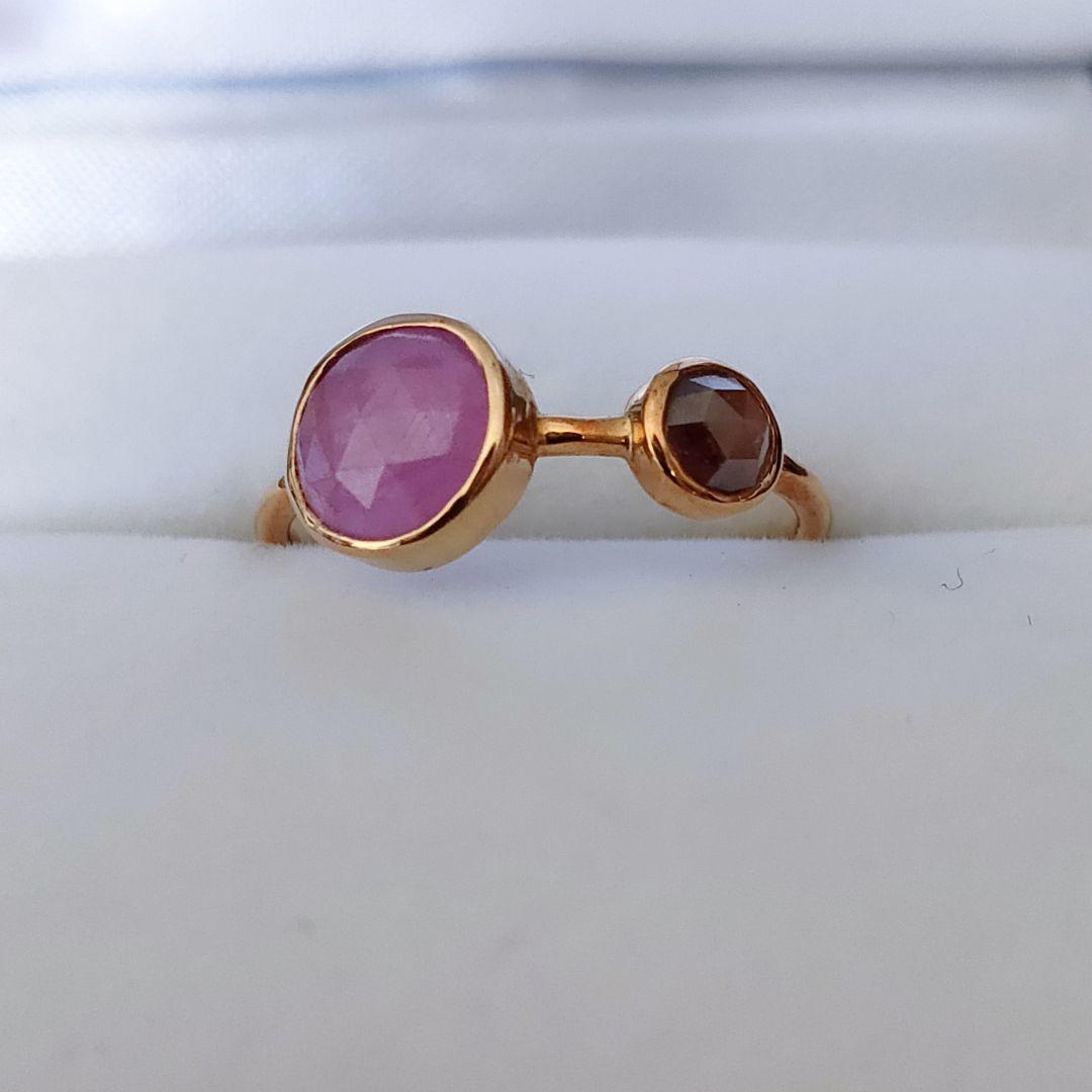 大人気限定SALE ローズカット K18YG 1.25ct fMNYU-m94016447927 ブラウンダイヤモンド×サファイア リング 得価新品