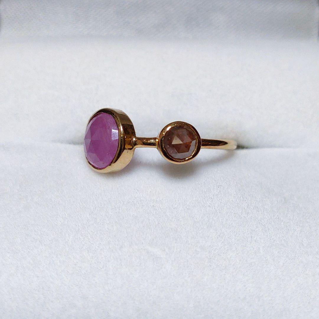 大人気限定SALE ローズカット K18YG 1.25ct fMNYU-m94016447927 ブラウンダイヤモンド×サファイア リング 得価新品