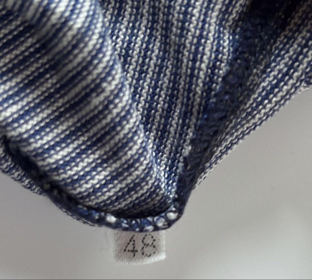 CANALI イタリア製 半袖ニットポロ 48 ネイビー×ブルー