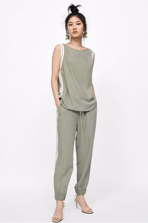 新品☆ZARA ザラ サイドライン入りジョガーパンツ M, green