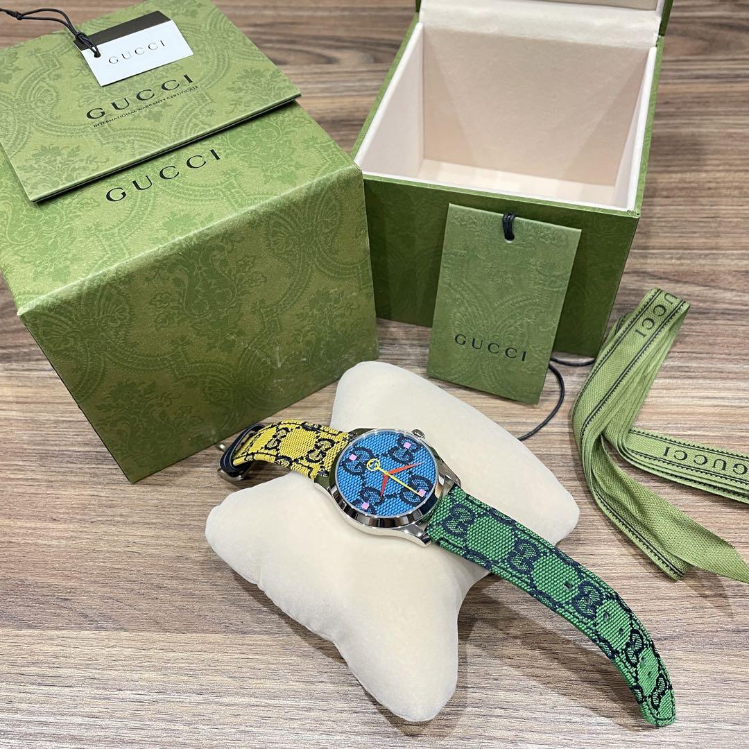 GUCCI キャンバス マルチカラー 腕時計 レザー メンズ