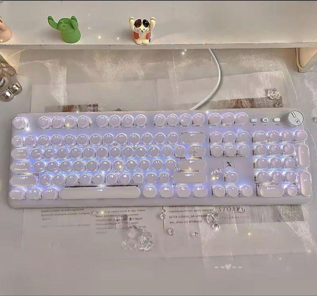 【美品】ホワイト メカニカルキーボード LEDバックライト