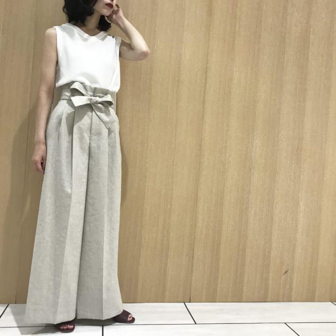 極美品　BLENHEIM フェイクリネンワイドパンツ　ウエストリボン