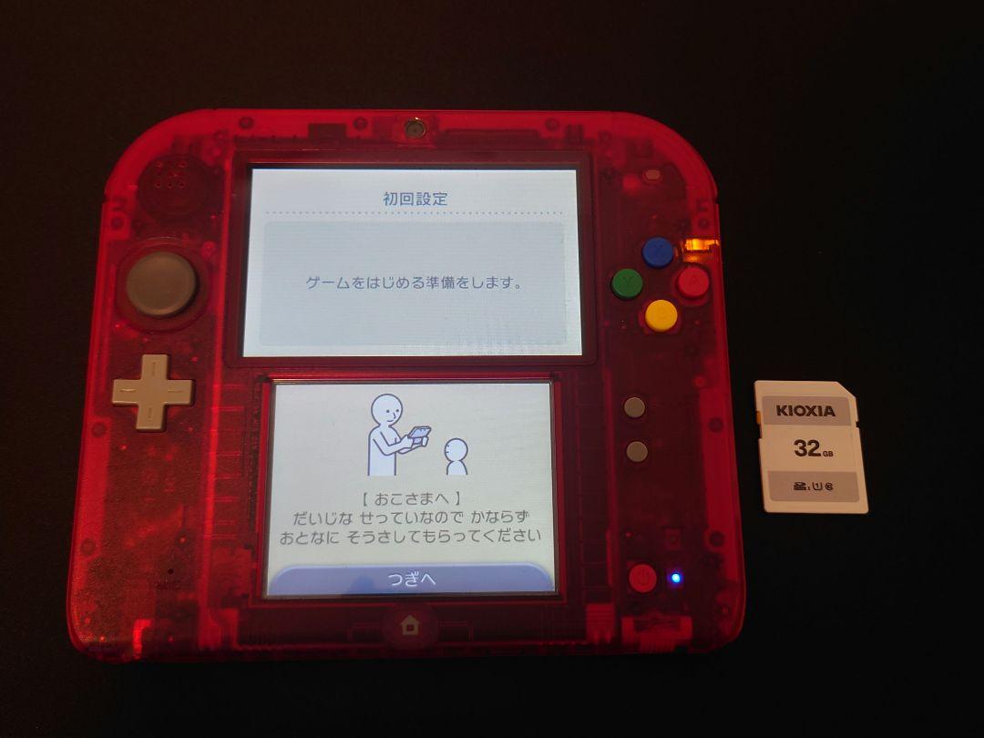 ニンテンドー2DS(クリアレッド)/SDカード32GB付/タッチペン欠品/VC無