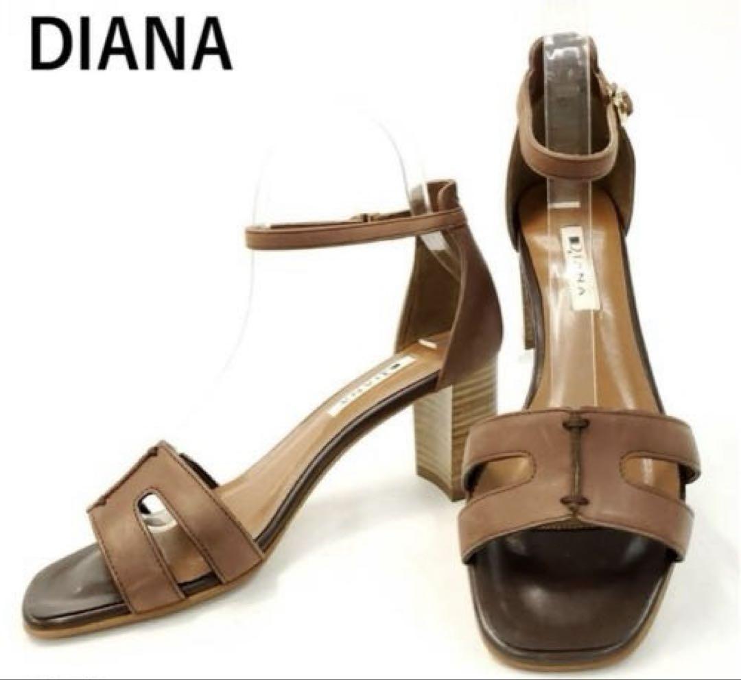 通販 公式サイト - 驚きの激安価格 DIANA】 チャンキーヒール 24.5cm ブラウン ストラップサンダル 靴