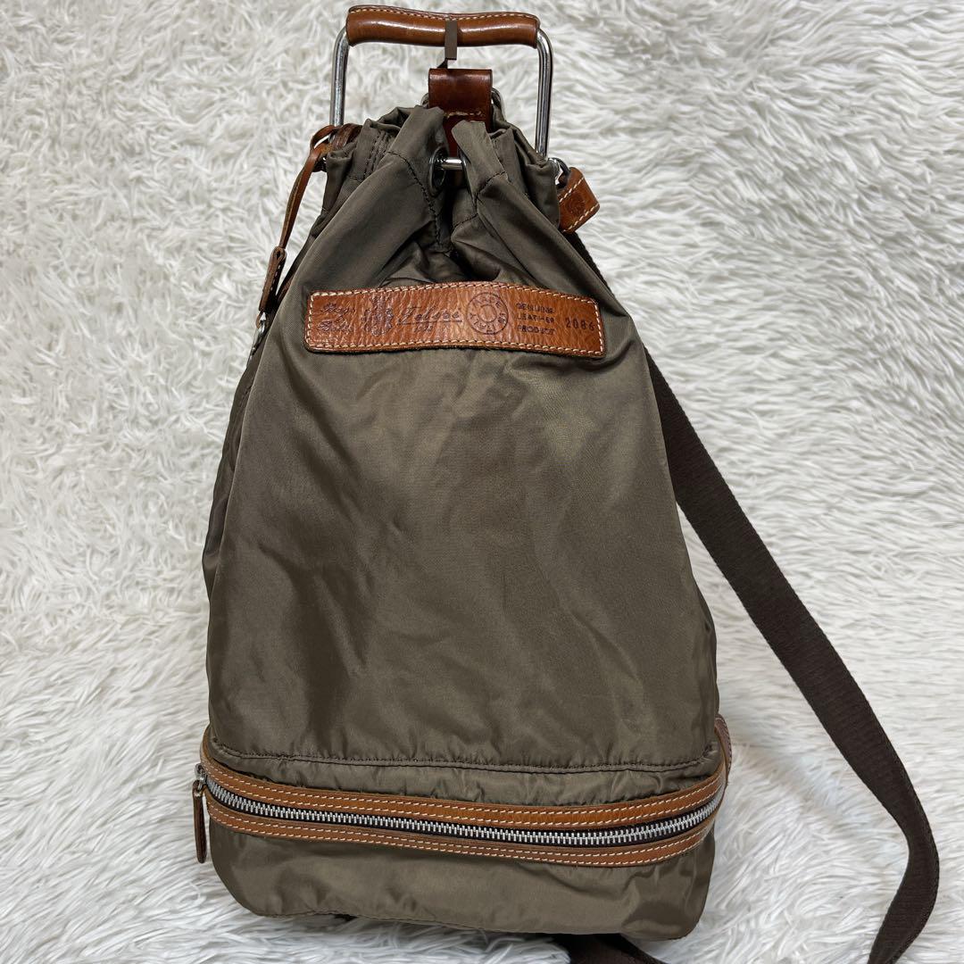 【良品】フェリージ　巾着　2WAY ボディバック　鍵付　カーキ　2086
