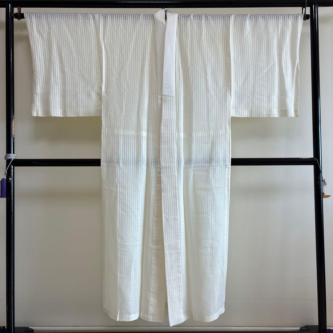 ■E5101■逸品■正絹■象牙色　縦絽　単衣　男物　長襦袢■着丈142　裄丈70