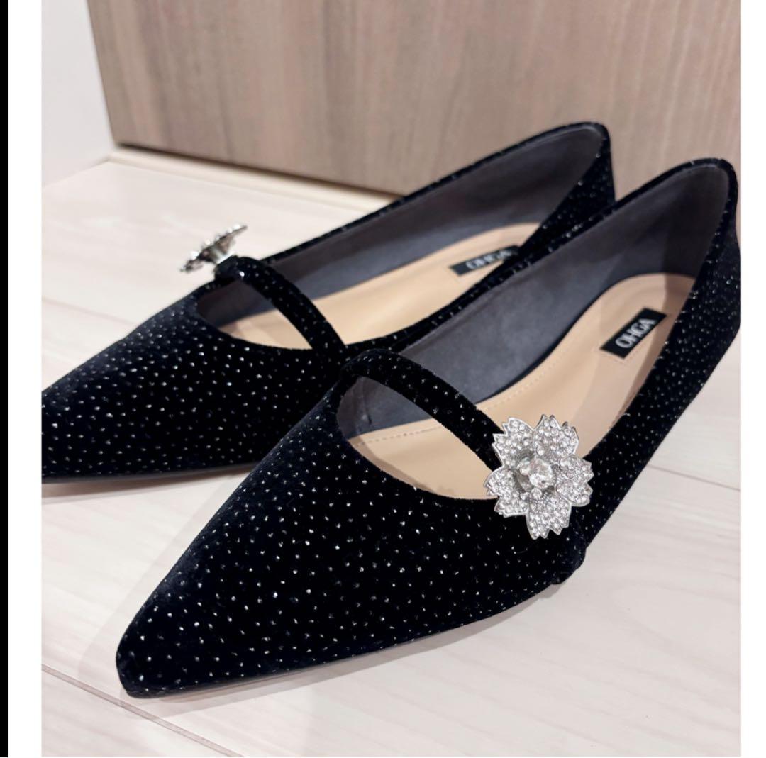 OHGA ビジュー ベロア パンプス 23.5 OHGA ビジュー ベロア パンプス 23.5