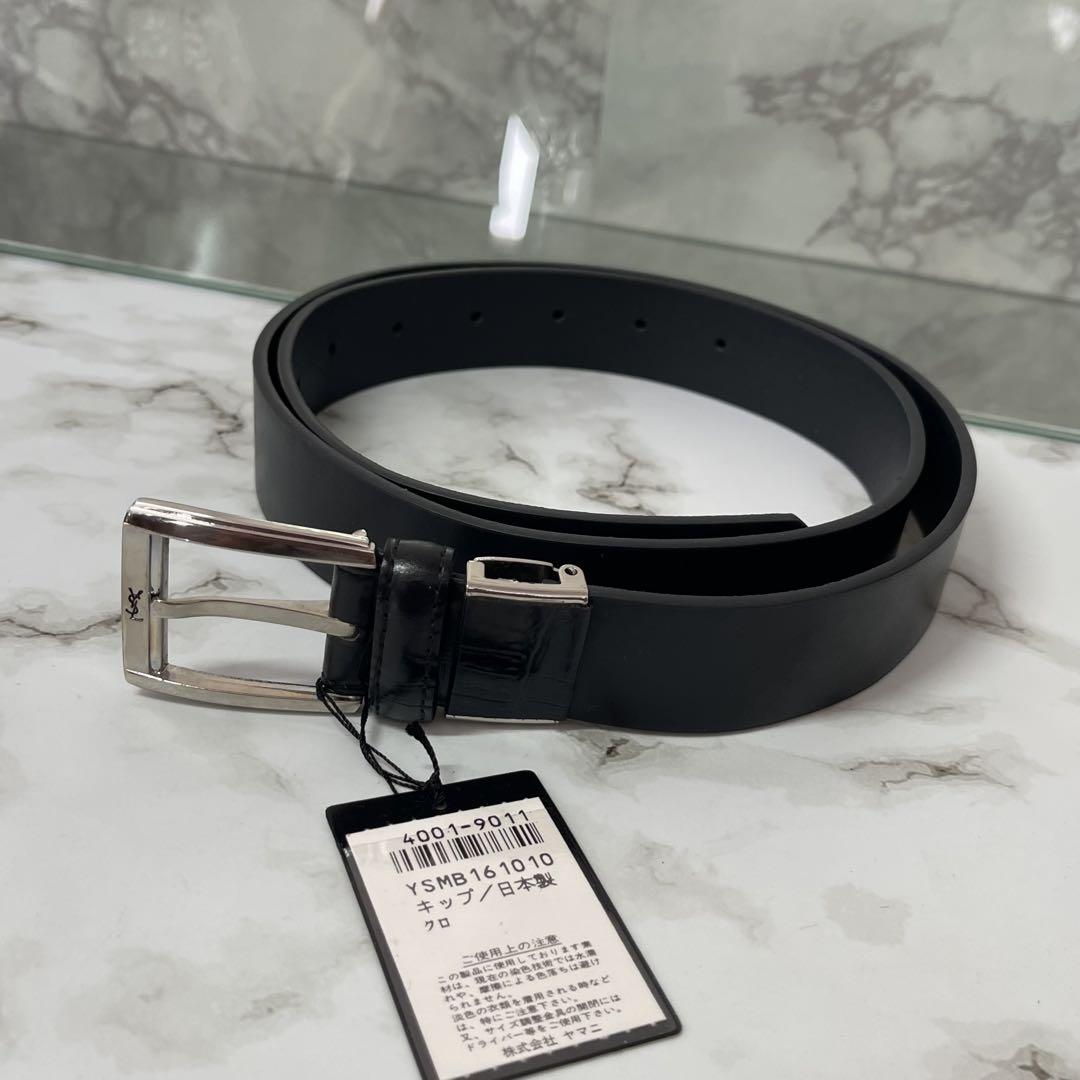 新品 未使用 イヴサンローラン ベルト ブラック シルバー YSL スクエア