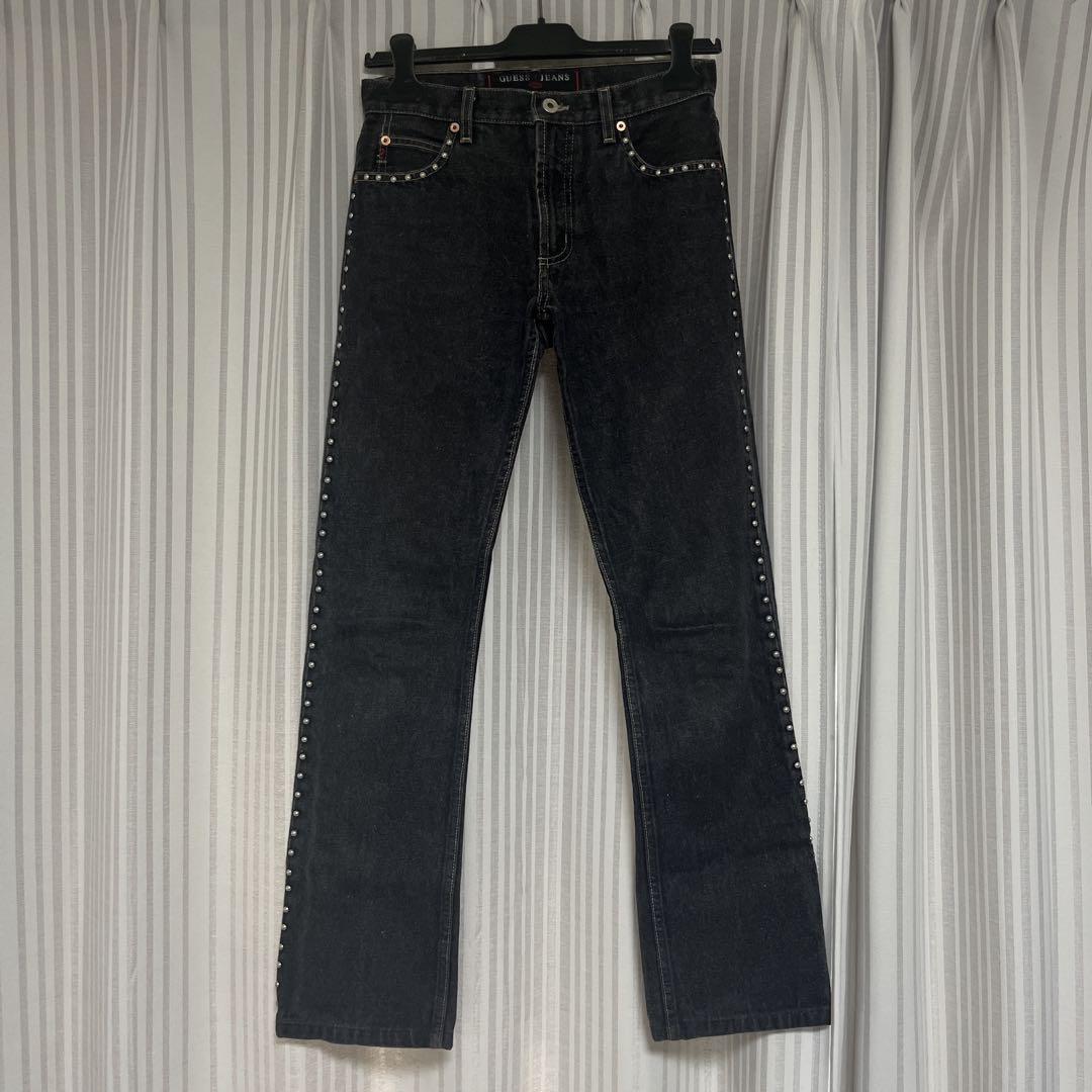GUESS スタッズ付き ブラックブーツカットデニム 26
