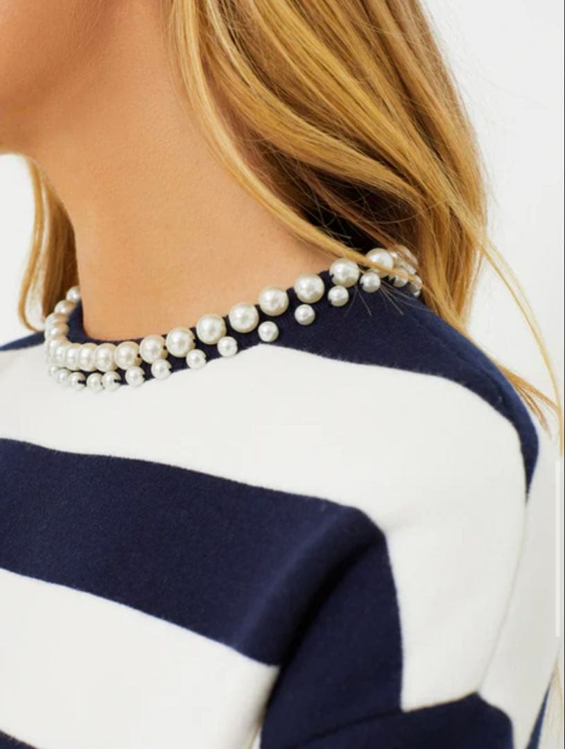 新品タグ付きKATE SPADE ネイビー ストライプ パールニットセーター S 新品タグ付きKATE SPADE ネイビー ストライプ パールニットセーター S