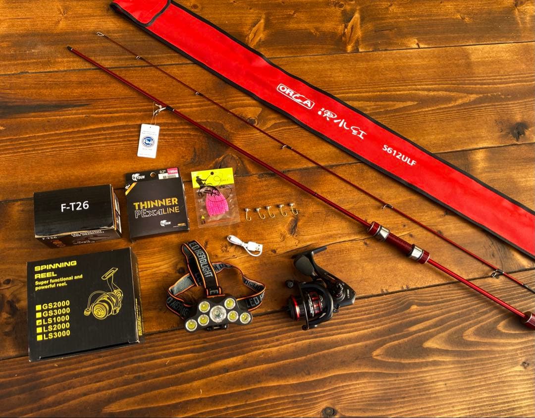アジングセット 超軽量 S612ULF アジングロッド リール ヘッドライト付き アジングセット 超軽量 S612ULF アジングロッド リール ヘッドライト付き