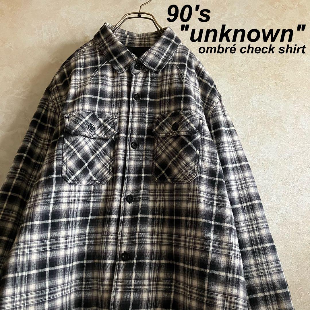 90 s US古着 unknown オンブレチェックシャツ 黒 LL VINTAGE