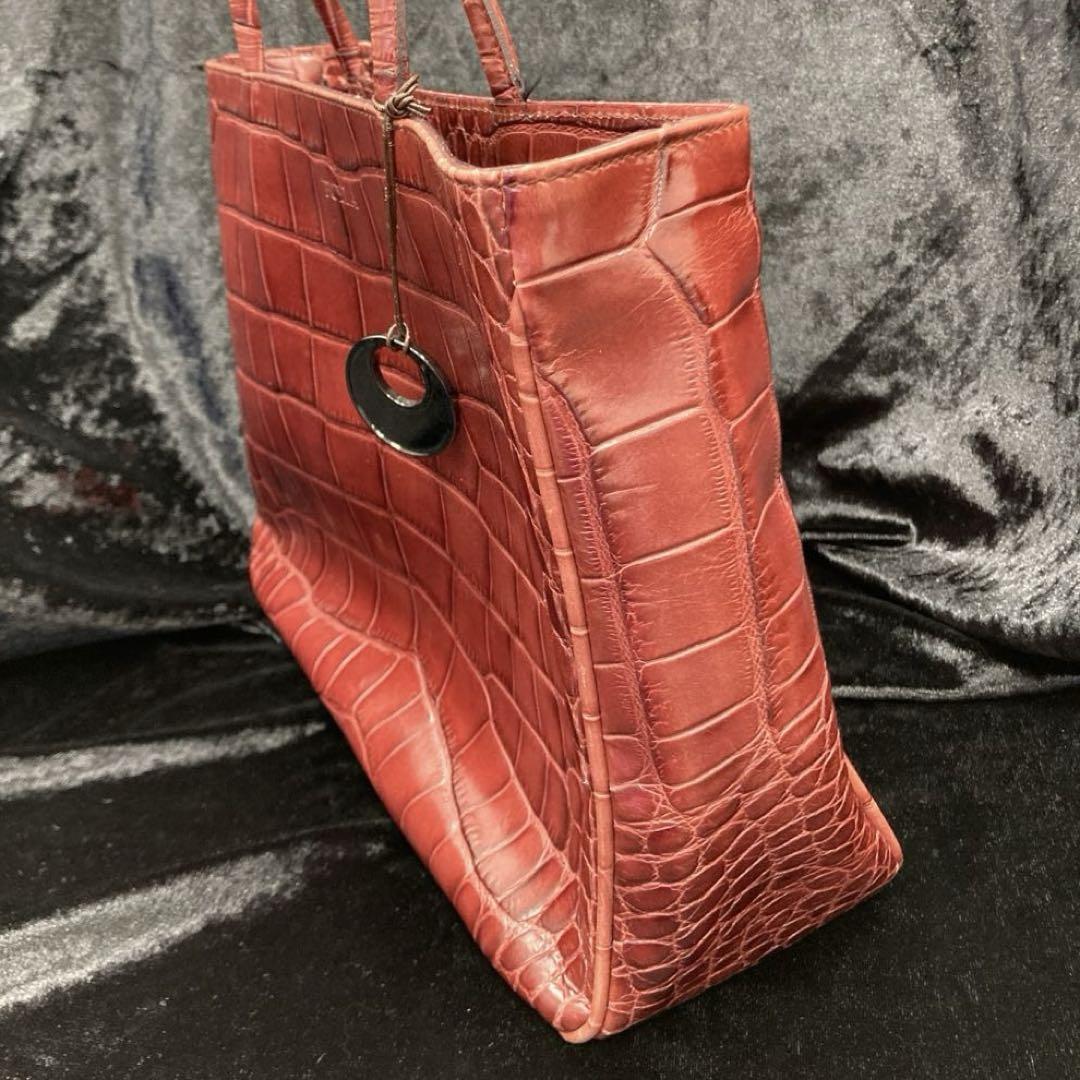 FURLA フルラ クロコダイル型押し ハンドバッグ レッド系