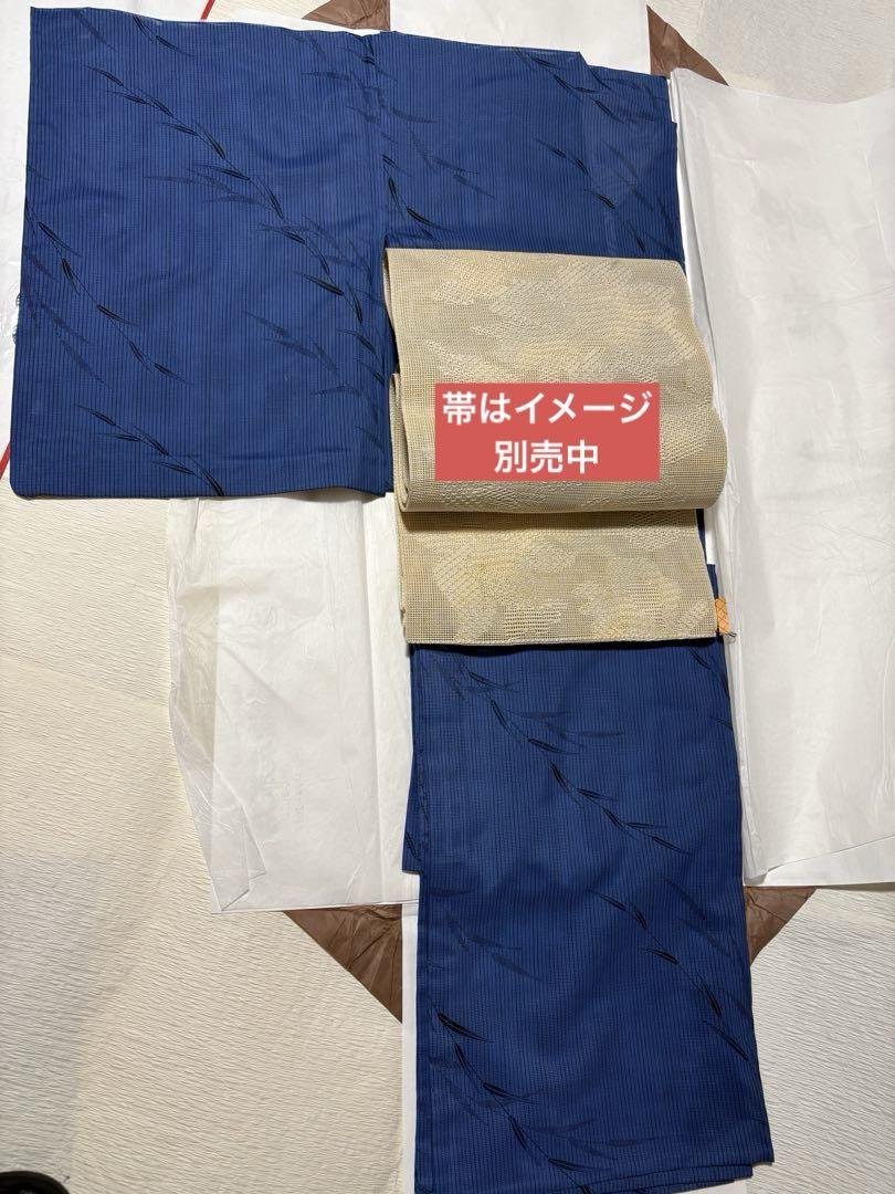 身幅ゆったり　美品　夏着物　瑠璃紺　絽　ポリエステル　手縫い一部ミシン　お稽古に