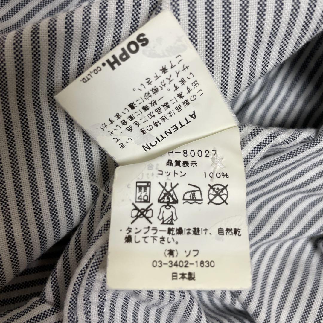 SOPHNET. Lサイズ　ホワイト×ブルー　ストライプ