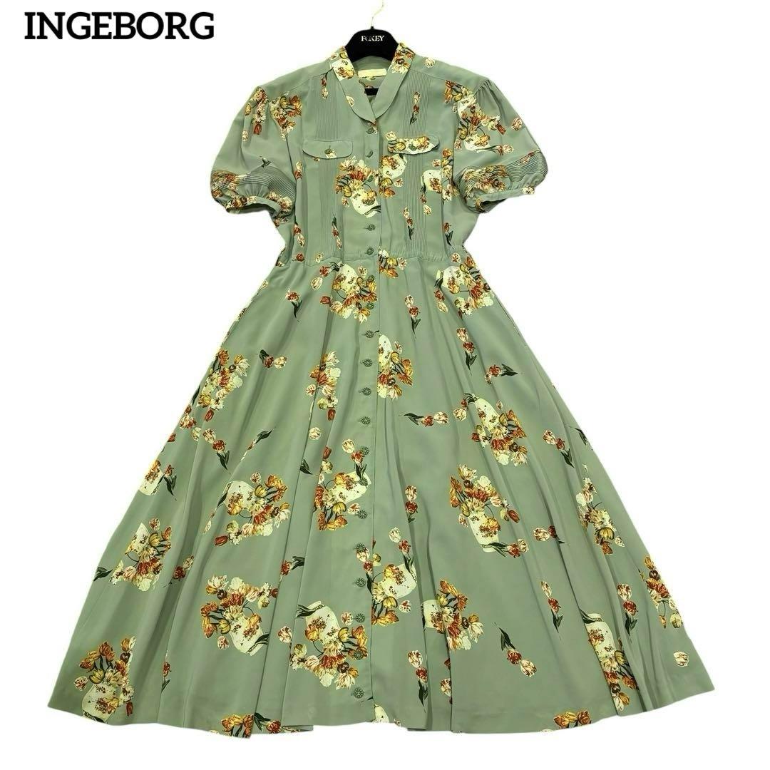 品質が インゲボルグINGEBORGオリーブグリーン 花柄キルトロング ワンピース