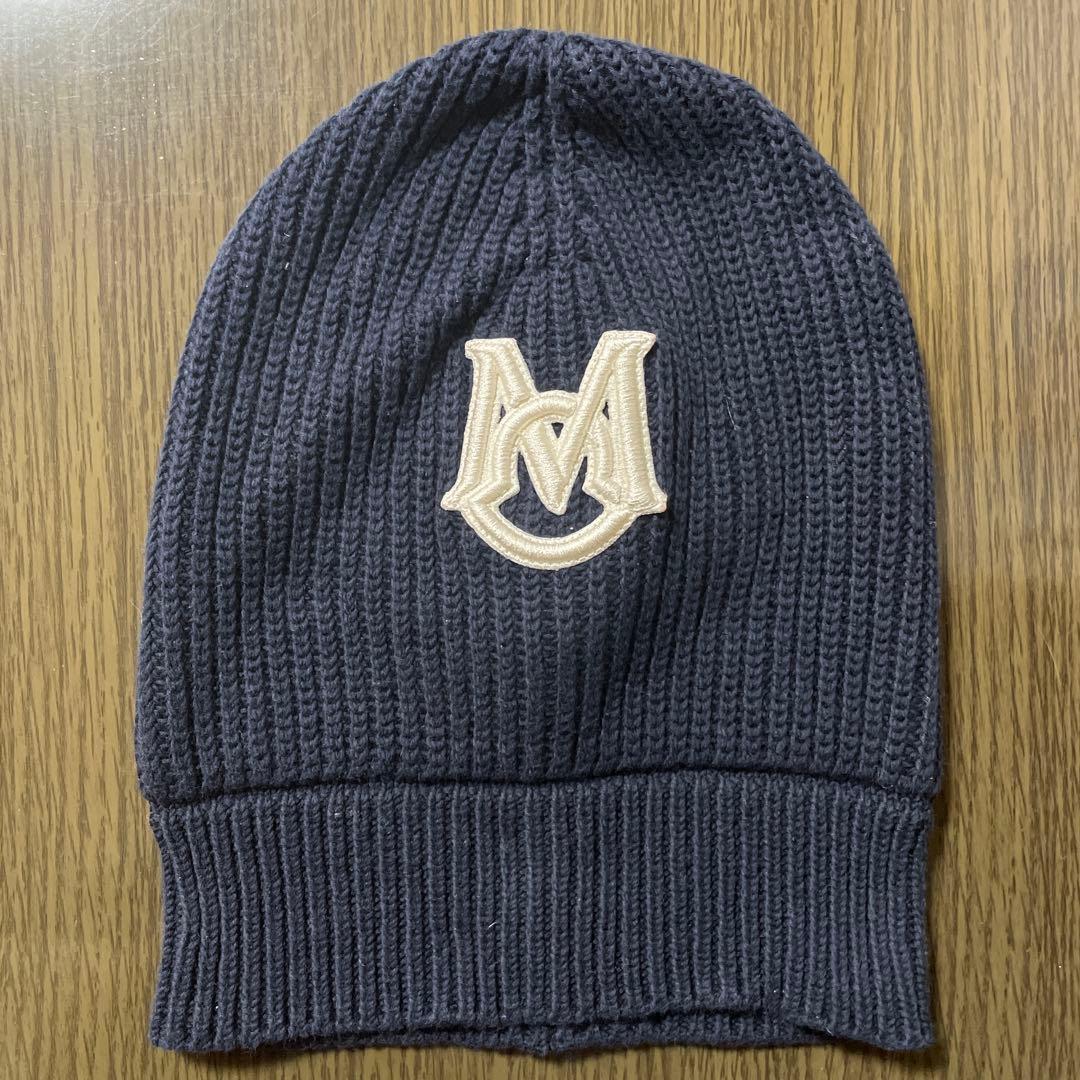 ネイビー ニット帽両面ダブルロゴ