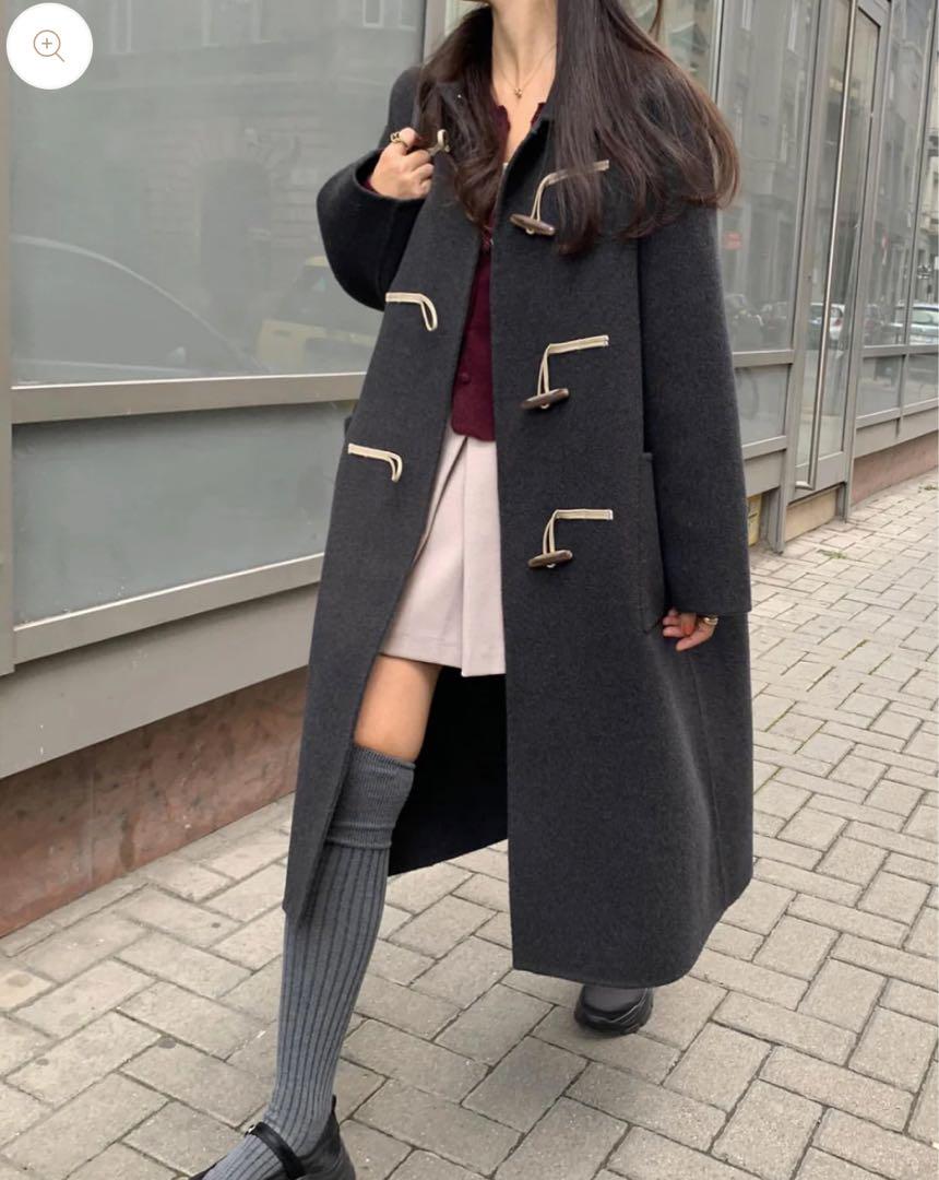 バーバリーロンドン ロングダッフルコート フード ヘリンボーン