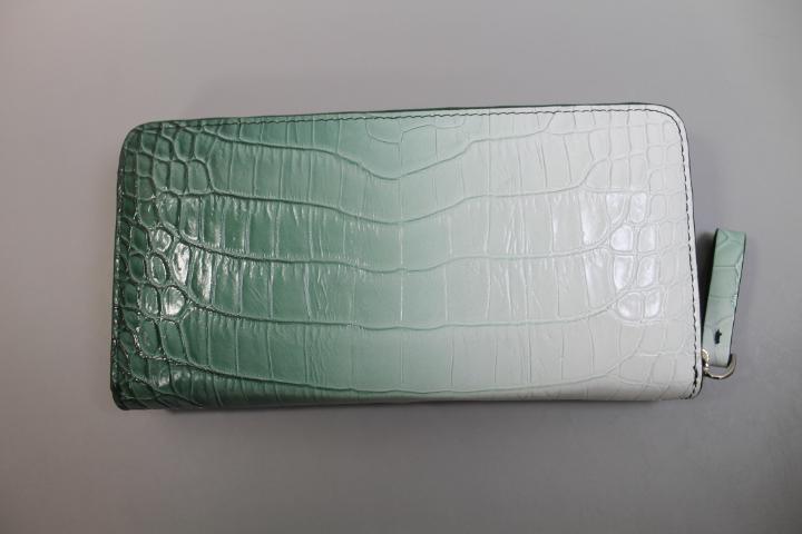 クロコダイル 財布 長財布 本物 グリーン ラウンド グラデーション 一枚革無双