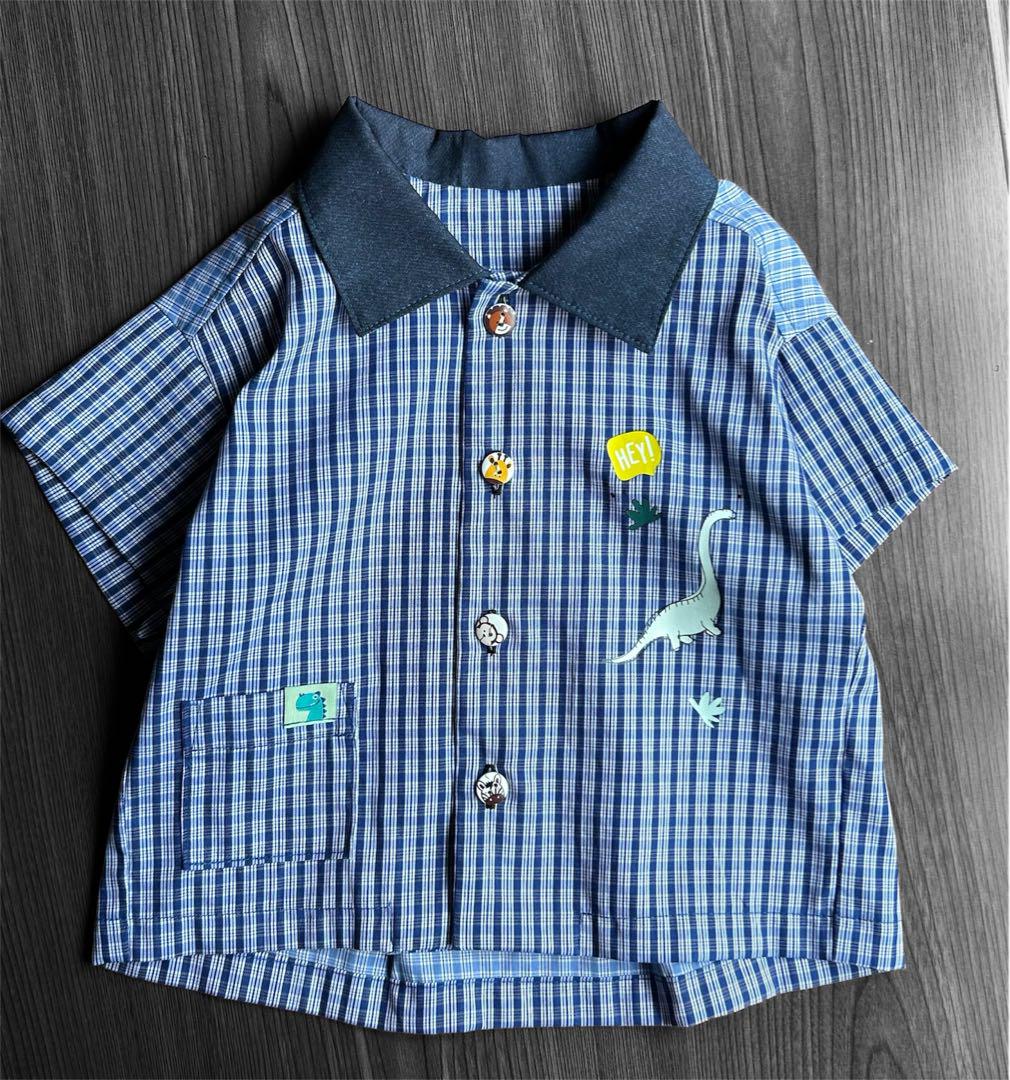 親子コーデ　オープンカラーシャツ（M・１００）　ハンドメイド