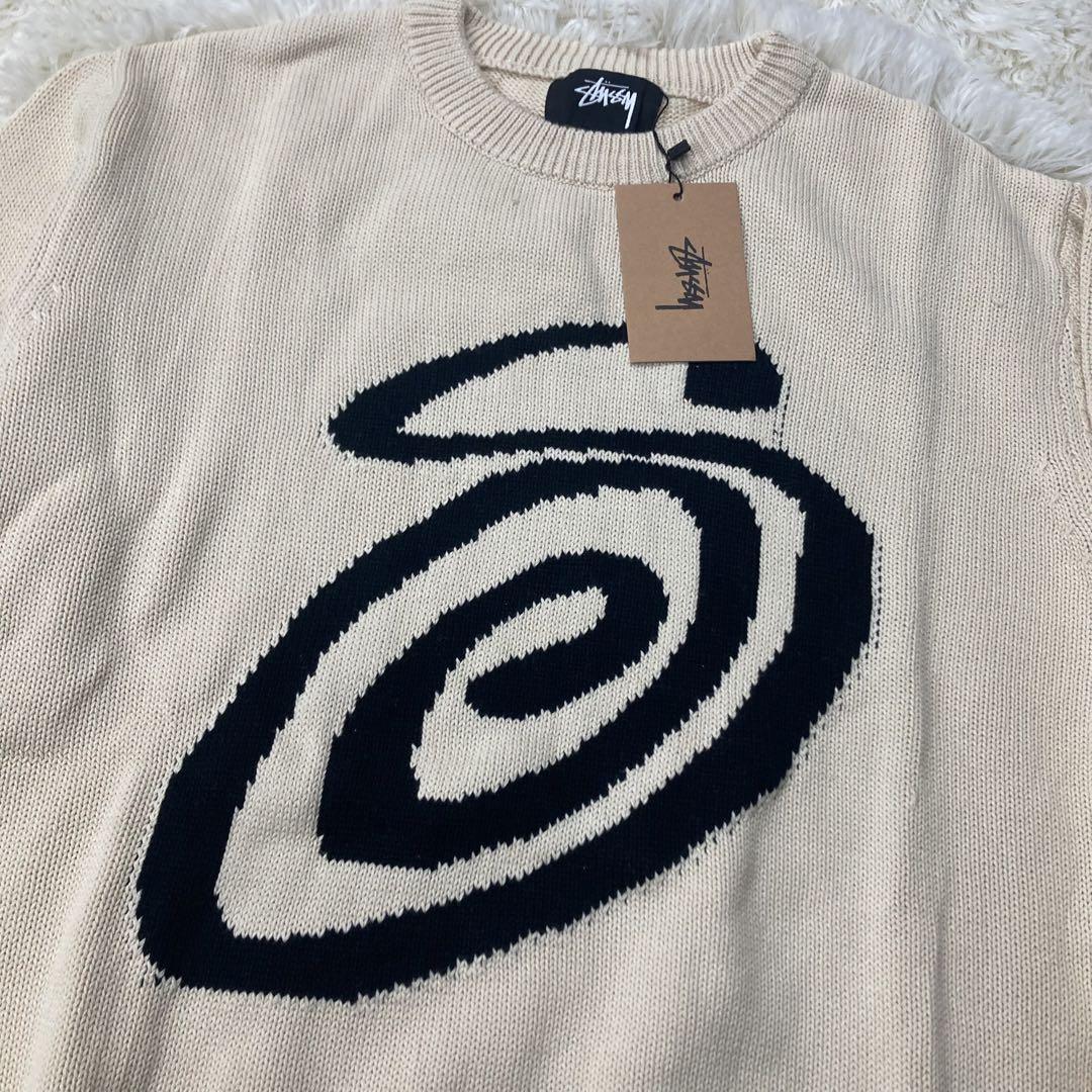 Stussy スワールロゴ ニットセーター クリーム色